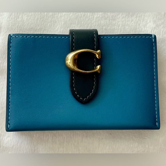 Coach blue tabby gradient card case holder with zipper inside pouch - Picture 1 of 12